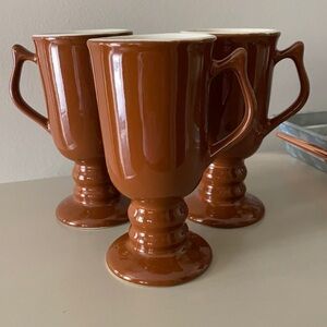 Vintage Hall Pottery 1273 Brown Coffee Pedestal Mugs